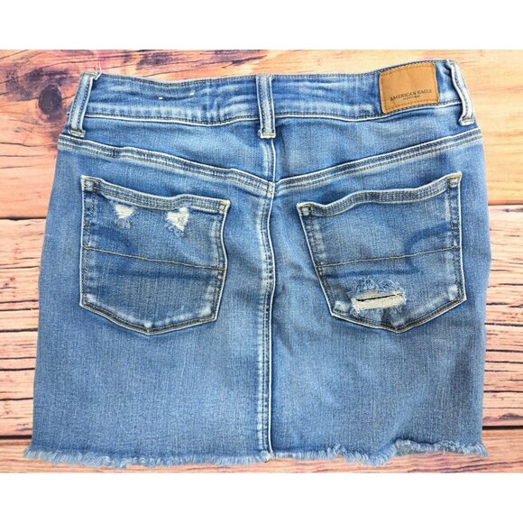 American Eagle Womens Distressed Jean Mini Skirt 8 - Picture 2 of 8
